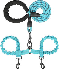Double Dog Leash, Dual Dog Leash, 360 Swivel Tangle Free Bungee Walking Trainin