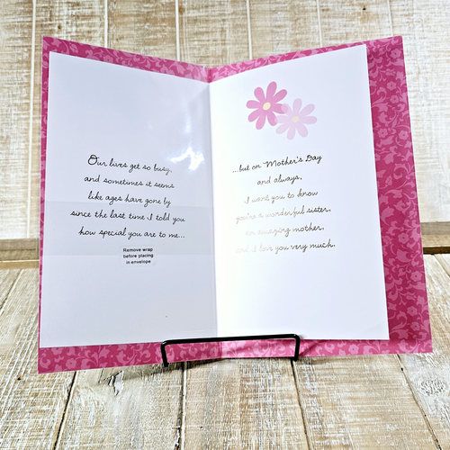 American Greetings Mother's Day Card Large 6x9 Sister Pink Floral Vase Button - Picture 6 of 12