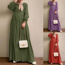 Muslim Women Dress Long Sleeved Plain Color Arab Casual Loose Shirt Dress S-5XL