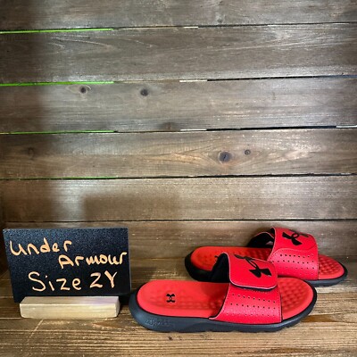 New NWT Big Kids Under Armour Ignite 7 Red Memory Foam Slides Sandals Size 2 Y