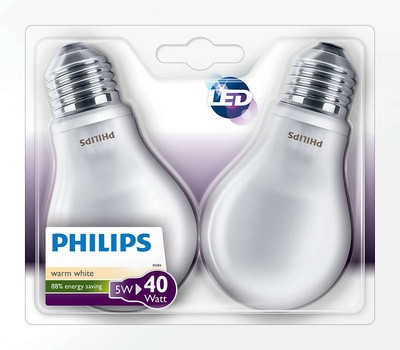 2er Pack Philips LED Glühbirne 5W=40W 470lm E27 A+ 2700K WarmWhite 15000hrs.