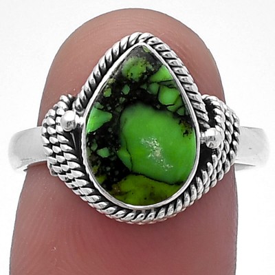 Natural Green Matrix Turquoise 925 Sterling Silver Ring s.8 Jewelry R-1257