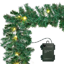 10 Ft Pre-lit Christmas Garland Battery Operated 50 LED String Light with Timer