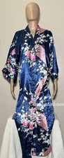 Ellenwell Women's Royal Blue Robe Colorful Vibrant Peacock Floral Size Large