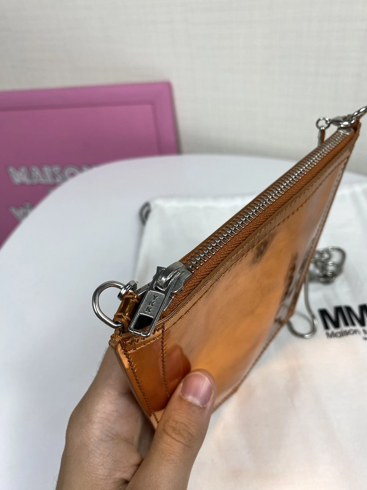 MAISON MARGIELA Casa Margiela MM6 Borsa Vinile Tasca Mini Borsa A Frizione Catena Metallica Arancione