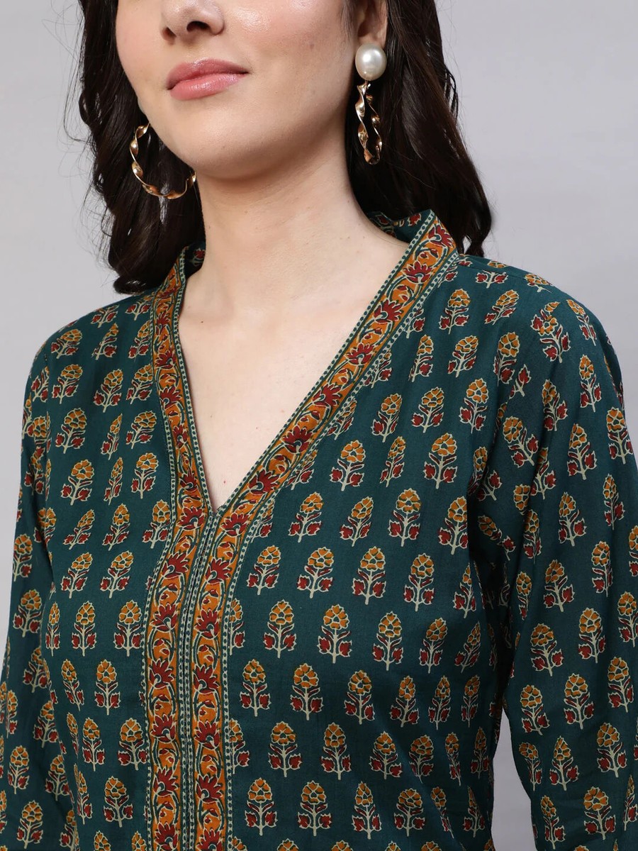 Bimba Women's Green Rayon Kurti - Round Neck Long Tunic Blouse For Casual Summer Wear - View #12