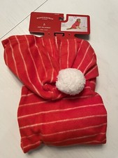 NWT WonderShop Pet Pajamas Sz L Up to 80lbs Red White Stripe Hooded Pom Pom Outf