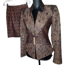 Christian Lacroix Auth Brown  Gold Structured Brocade Suit - 6 US / 38 FR Med 