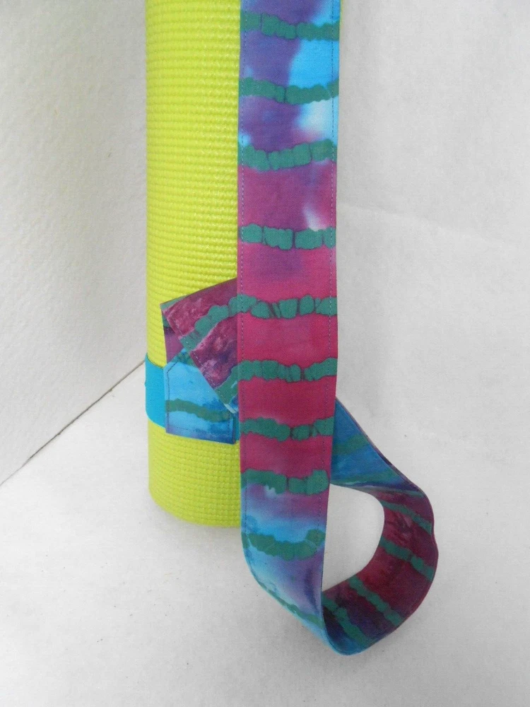 Yoga Mat Carrier with Elastic Bands in Turquoise Batik Print