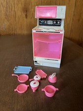 Vintage 1978 Barbie Dream House Kitchen Stove Microwave Oven Furniture Pink Door