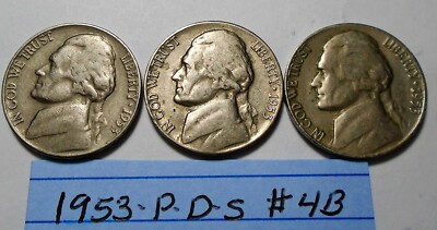  1953 p, d, s Nickels Fine  Circulated  # 4 B