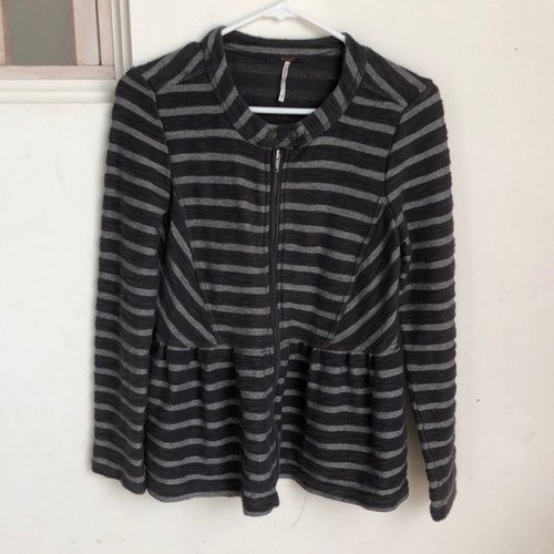 Free People Striped Peplum Jacket Gray - Picture 5 of 8
