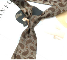 New Classic Polka Dot Brown White JACQUARD WOVEN 100 Silk Men's Necktie Tie