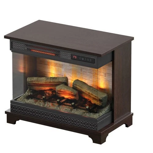 24" Midnight Cherry Mantel Electric Fireplace 3 Side Glass 5 Setting Heater - Изображение 2 из 4
