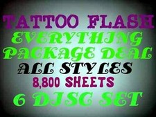 TATTOO FLASH EVERYTHING PACKAGE DEAL PREMIUM ART DESIGNS 8,800 SHEETS CD 6 DISC