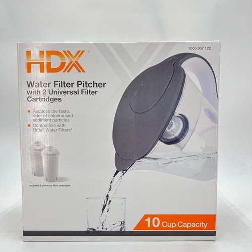 HDX 10-Cup Water Filter Pitcher with 2 Universal Filter Cartridges BPA Free - Picture 2 of 4