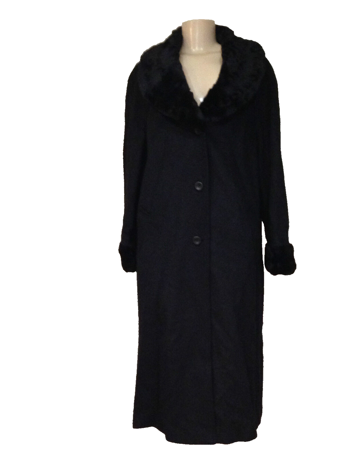 ALTRA Giacca cappotto lungo donna invernale nera finitura pelliccia sintetica misto lana più etichetta XL $320