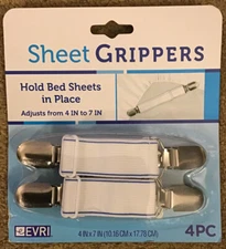 EVRI Sheet Grippers 4 Piece Set Hold Bed Sheets In Place Adjust 4” To 7”