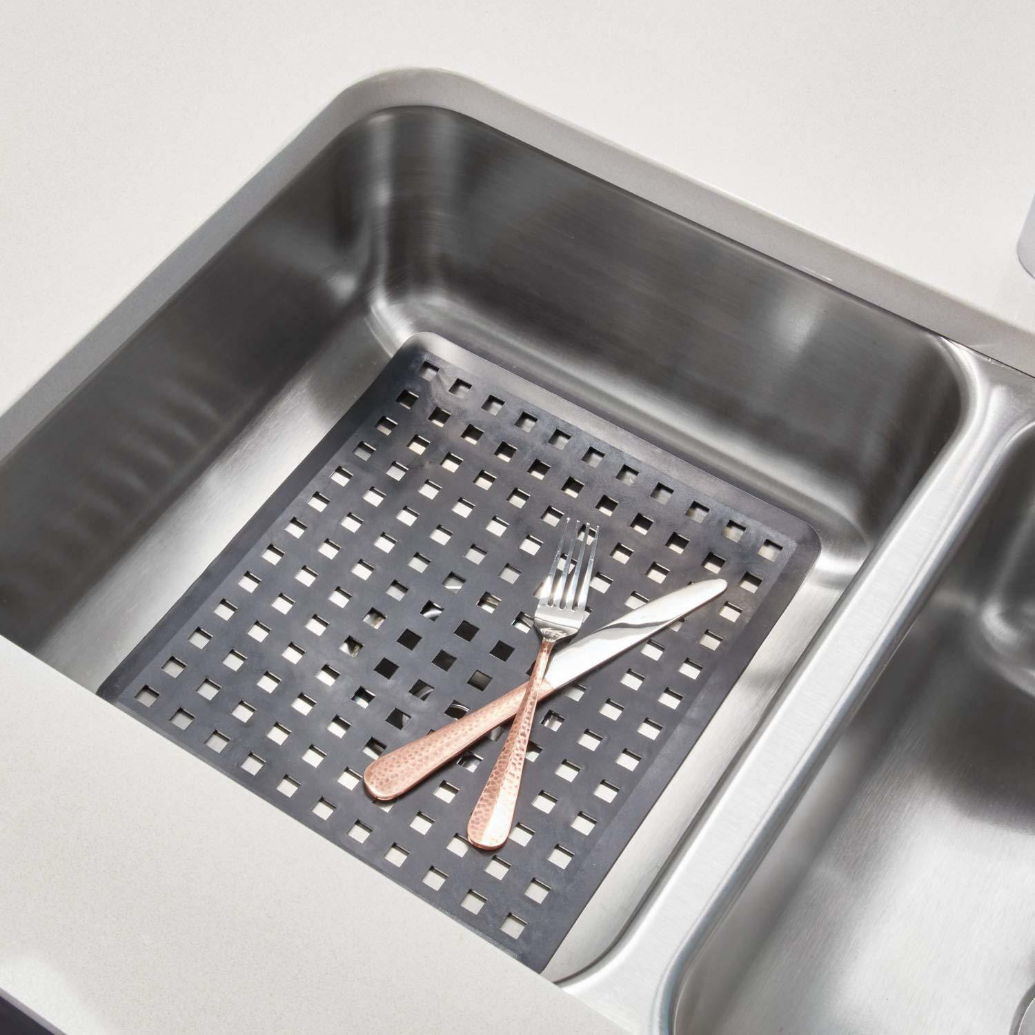 InterDesign Euro Kitchen Sink Protector Mat, Regular, Black 11in x 12