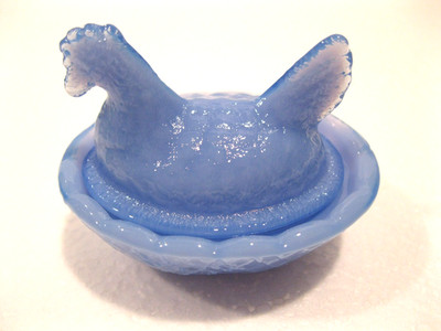 Get a DOZEN for one Price. NEW 2 1/2'' Mini HEN on NEST, BLUE MILK GLASS.