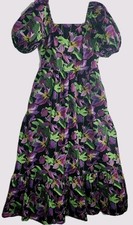 EXPRESS Floral Long Maxi Smocked Womens M Dress Cotton Black Purple Green A-line