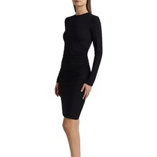 Vince Women Black Rayon Jersey Knit Side Ruched Bodycon Cocktail Dress Size M
