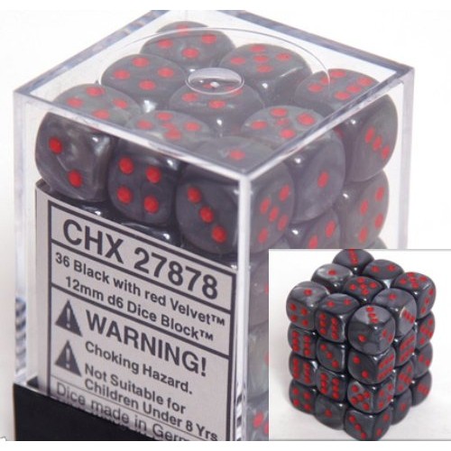 Dice and Gaming Accessories D6 Sets Swirled Velvet: 12mm D6 Black/Red (36) - Picture 1 of 1
