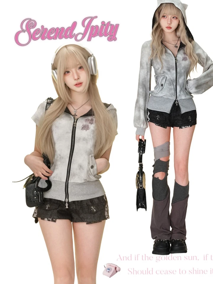 Grey Hooded Sweatshirt Shorts T-shirt Coat Clothes Clothing Girl's Outfit Gift - Image 4 of 4