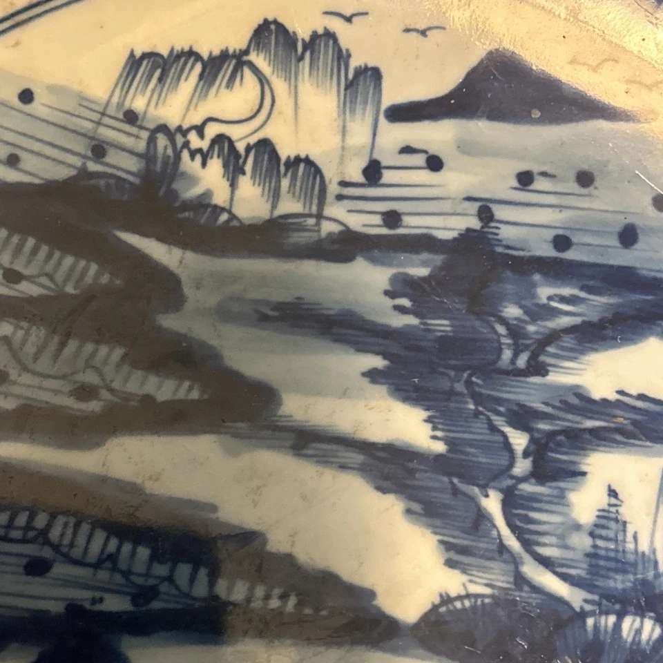 "Antiguo cuenco chino 15""x5"" de colección azul y blanco dinastía Ming similar dragón trasero" Foto 3 de 4