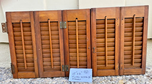 Early 1900’s Antique Wood Plantation Louvered Window Shutters Set    15” X 30”