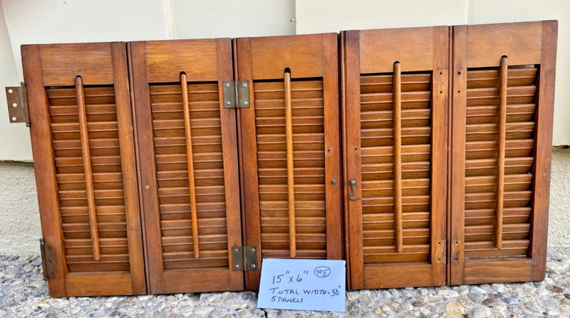 Early 1900’s Antique Wood Plantation Louvered Window Shutters Set    15” X 30”