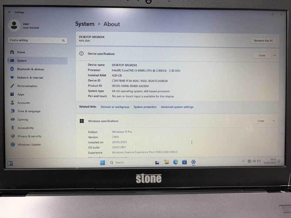 Stonebook Pro P10A Laptop 15.6" Intel i3-6100 8GB RAM 128GB SSD DEAD BATTERY LCD - Image 2 of 4