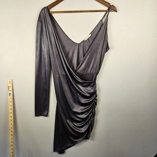 Lush One Shoulder Ruched Mini Dress Womens Medium Gray Metallic Bodycon DR95001
