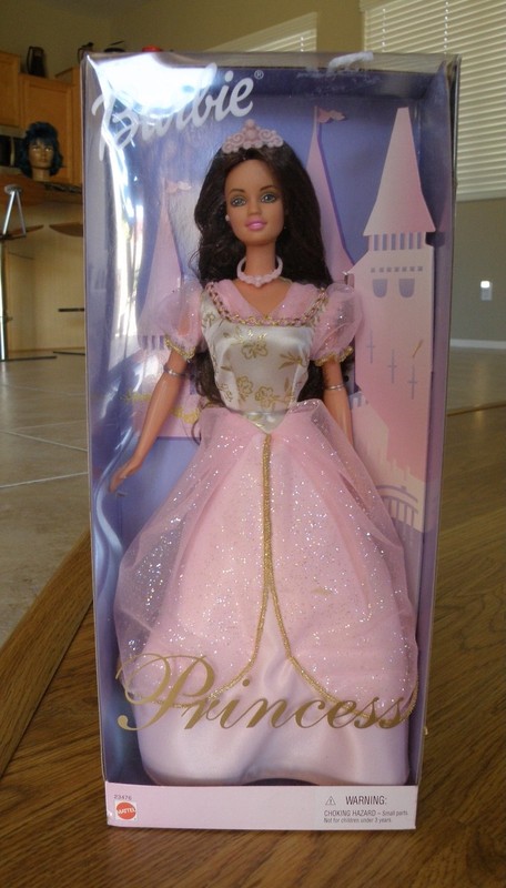 Princess Barbie Doll Brunette - Pink & Gold Gown, Tiara - 1999 Mattel 23476 NIB