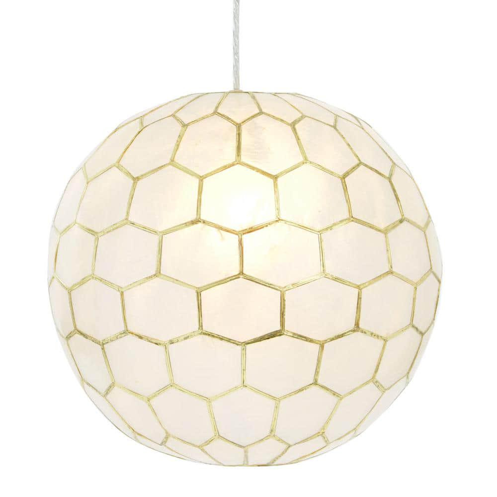 Creative Co-Op Gold Honeycomb Globe Round Pendant Light Capiz White Seashells