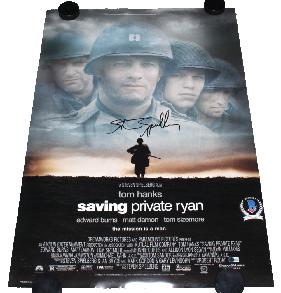 。プライベートライアンビニールポスター STEVEN SPIELBERG SIGNED SAVING PRIVATE RYAN F/S 27x40 MOVIE POSTER
