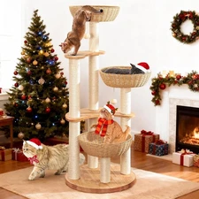 52" Modern Cat Tree Tower Oak Cat Scratching Tree for Multiple Large Cats