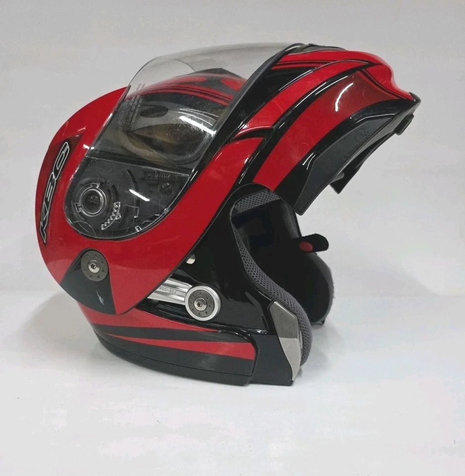 Casco de motocicleta modular KBC FFR Cruze XXL - Ventilaciones, soporte de bloqueo de pasador, rojo/negro Foto 3 de 4