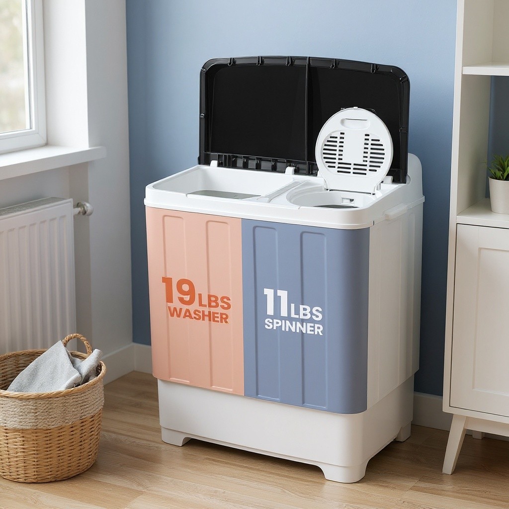 30Lbs Washing Machine Portable 2 In 1 Compact Twin Tub Laundry Washer & Spinner