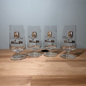 ( 4 ) Bitburger Pils German Stemmed Beer Glasses ~ 0.3 Liter WS ~ 6.5" Tall EUC