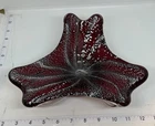 Vintage MURANO ?? Ruby Red ART GLASS  BOWL Silver Fleck Dish Ashtray Candy
