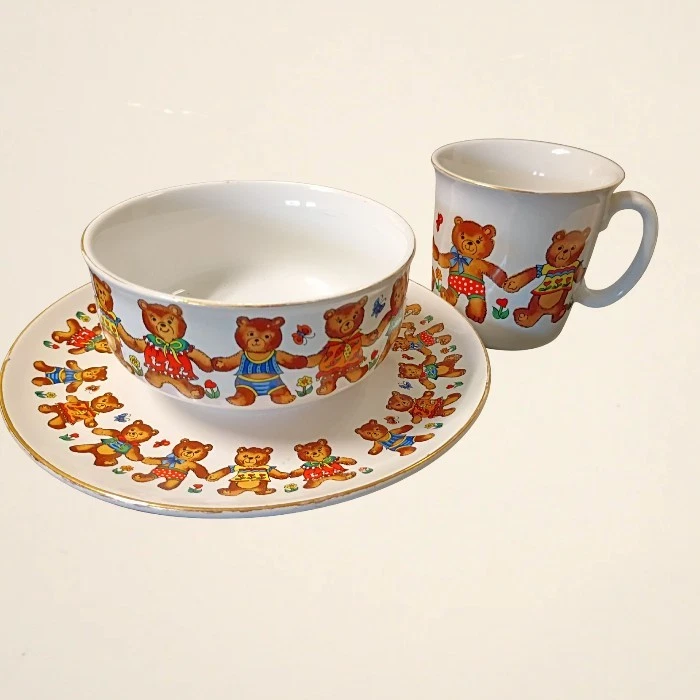 Conjunto de jantar vintage Bear Friends Action Industries Japão criança 3 peças - Imagem 2 de 4