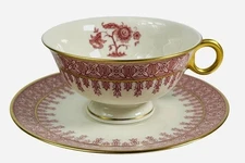 Theodore Haviland Footed Tea Cup Saucer Cambridge Crimson New York Lot Of 8 Mint
