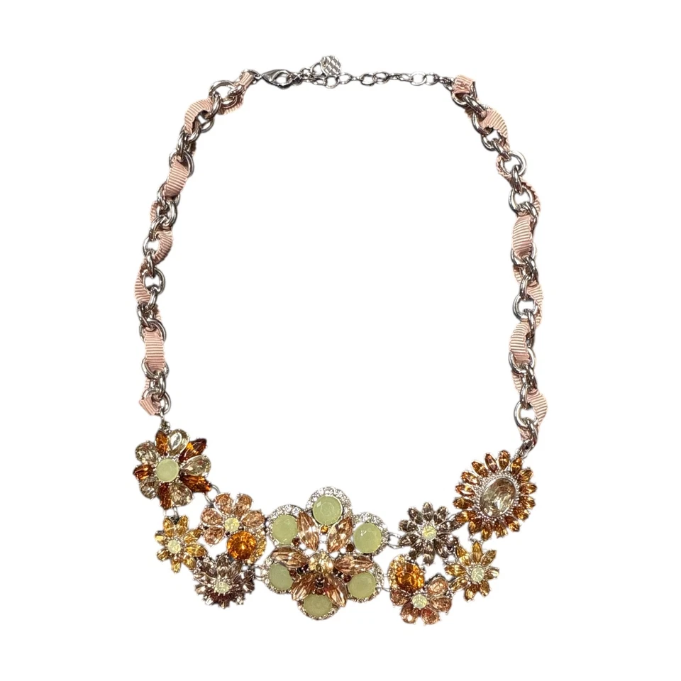 TALBOTS Gold Tone Multicolored Crystal Flower Statement Necklace T490 - Image 2 of 4