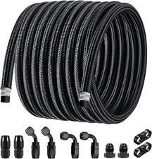 10FT 8 AN Black Braided CPE Fuel Hose 6 Swivel Fittings 2 Plugs 2 Clamps Kit