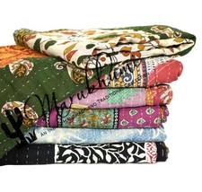 Vintage Kantha Quilt   Handmade Reversible Cotton Throw Blanket with Assorted...