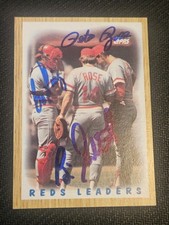 1987 Topps Red Team LDRS Triple AUTO PETE ROSE BO DIAZ GULLICKSON Signed Creased