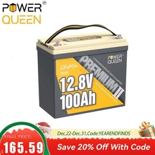 Power Queen 12V 100Ah Mini LiFePO4 Lithium Battery 1280Wh For RV Trolling Motor