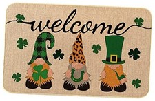 St. Patricks Day Door Mat Lucky Shamrocks Gnome Welcome Floor Mats Indoor 
