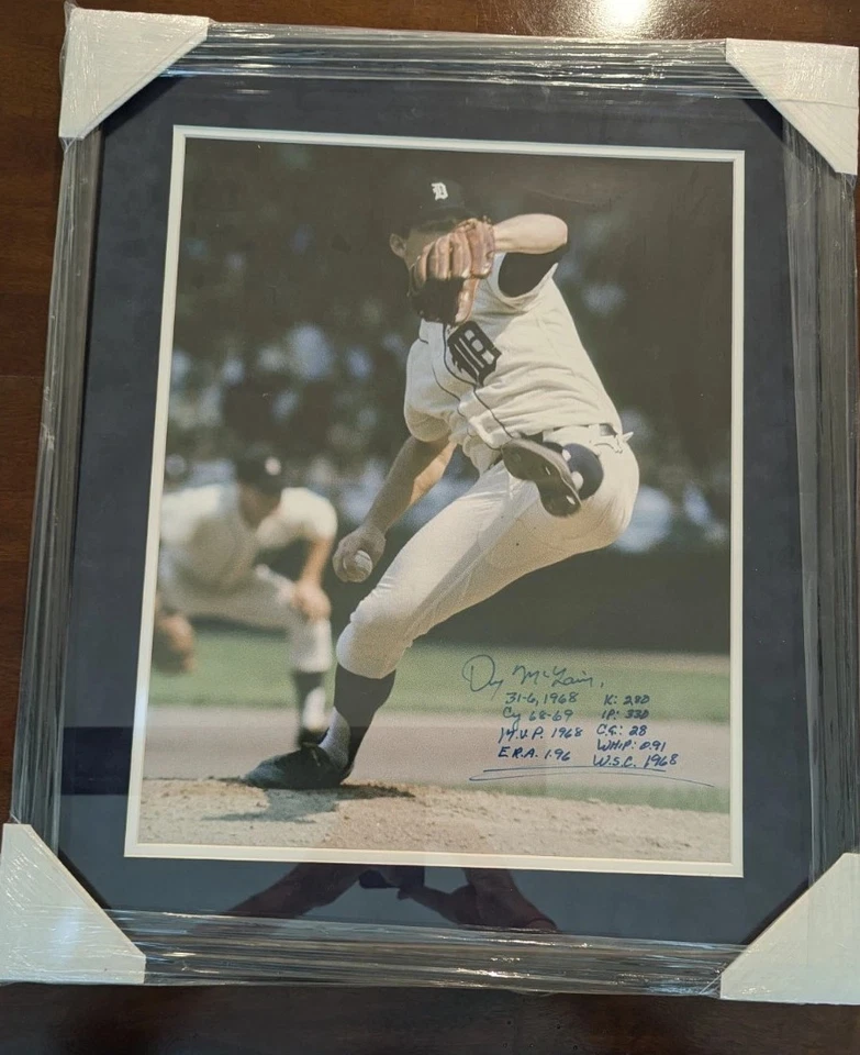 DENNY MCLAIN Autograph + Inscriptions 26x22 Framed Photo Detroit Tigers  - Image 2 of 4